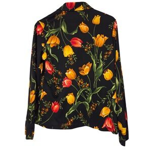 ST Chamond Black Tulip Floral Print Button Up Shirt Long Sleeve Women's Size 18